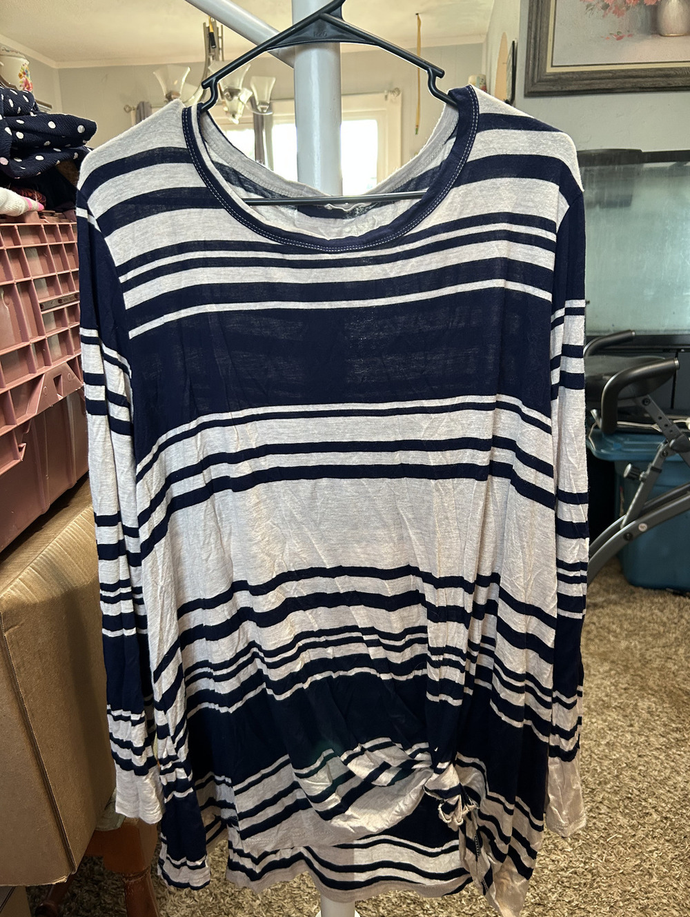 Oddy Navy and White Striped Long Sleeve Shirt 3XL